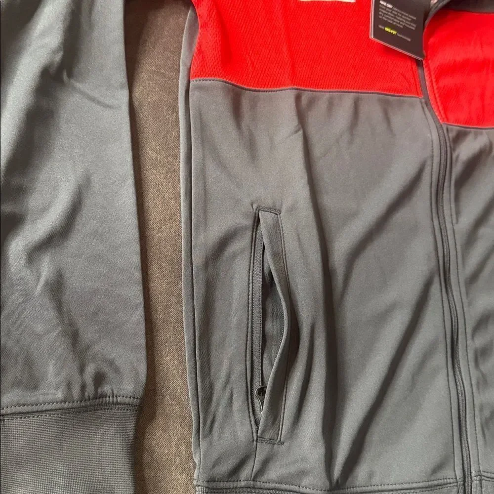 Nike Youth Unisex Athletic Training Jacket Gray Red Dri-Fit Full Zip Size S NWT
